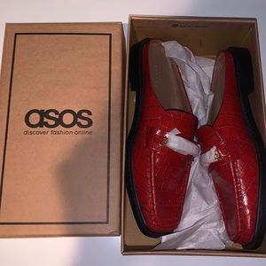 Leather Mules In Red Croc
